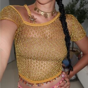 SOLD!! House of Sunny Gold Knit Crop Top